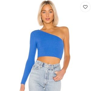 NWT Superdown Karol Ribbed One-Shoulder Crop Top in Cobalt Blue XS